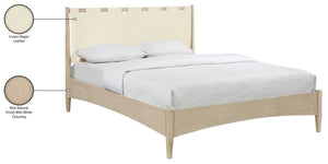 Meridian Furniture Santos Art Deco King Bed Vegan Leather Headboard Wood Platform Frame Bedroom Cream Style A B1264Cream-K