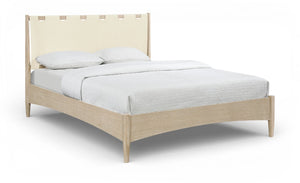 Meridian Furniture Santos Art Deco King Bed Vegan Leather Headboard Wood Platform Frame Bedroom Cream Style A B1264Cream-K