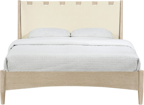 Meridian Furniture Santos Art Deco King Bed Vegan Leather Headboard Wood Platform Frame Bedroom Cream Style A B1264Cream-K