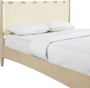 Meridian Furniture Santos Art Deco King Bed Vegan Leather Headboard Wood Platform Frame Bedroom Cream Style A B1264Cream-K