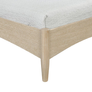 Meridian Furniture Santos Art Deco Twin Bed Vegan Leather Upholstered Headboard Cerused Wood Frame Bedroom Cream B1264Cream-T