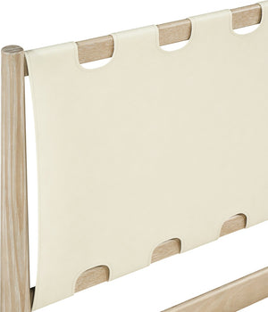 Meridian Furniture Santos Art Deco Twin Bed Vegan Leather Upholstered Headboard Cerused Wood Frame Bedroom Cream B1264Cream-T