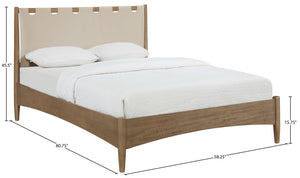 Meridian Furniture Santos Art Deco Full Bed Vegan Leather Curved Headboard Wood Frame Stylish Bedroom Beige B1265Beige-F
