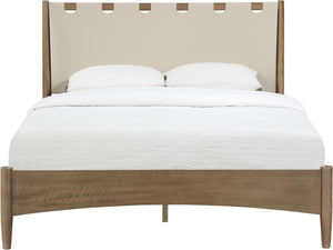 Meridian Furniture Santos Art Deco Full Bed Vegan Leather Curved Headboard Wood Frame Stylish Bedroom Beige B1265Beige-F