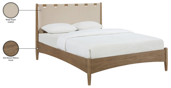 Meridian Furniture Santos Art Deco King Bed Vegan Leather Headboard Wood Platform Frame Bedroom Beige Style B B1265Beige-K