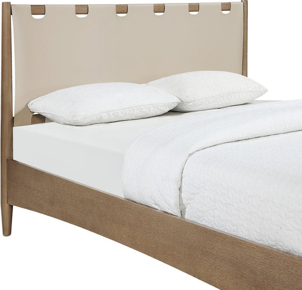 Meridian Furniture Santos Art Deco King Bed Vegan Leather Headboard Wood Platform Frame Bedroom Beige Style B B1265Beige-K