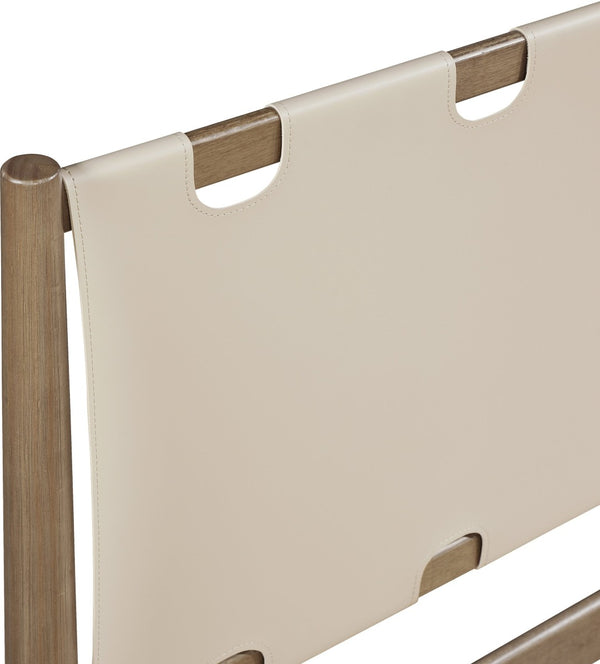 Meridian Furniture Santos Art Deco King Bed Vegan Leather Headboard Wood Platform Frame Bedroom Beige Style B B1265Beige-K