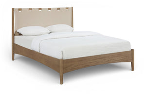 Meridian Furniture Santos Art Deco Queen Platform Bed Vegan Leather Headboard Cerused Wood Frame Bedroom Beige Style B B1265Beige-Q