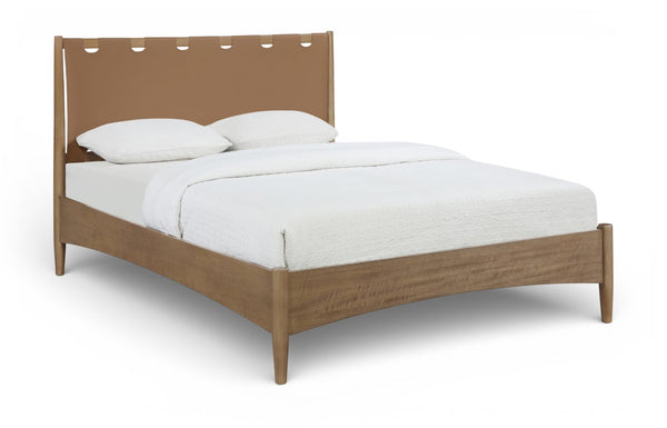Meridian Furniture Santos Art Deco Full Bed Vegan Leather Curved Headboard Wood Frame Stylish Bedroom Brown - B B1265Brown-F