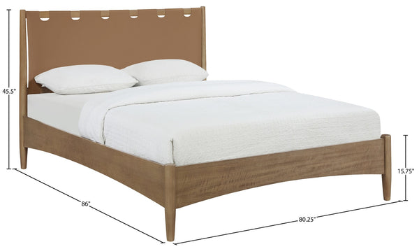 Meridian Furniture Santos Art Deco King Bed Vegan Leather Headboard Wood Platform Frame Bedroom Brown Style B B1265Brown-K