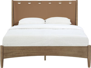 Meridian Furniture Santos Art Deco King Bed Vegan Leather Headboard Wood Platform Frame Bedroom Brown Style B B1265Brown-K