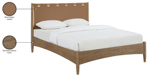 Meridian Furniture Santos Art Deco Queen Platform Bed Vegan Leather Headboard Cerused Wood Frame Bedroom Brown Style B B1265Brown-Q