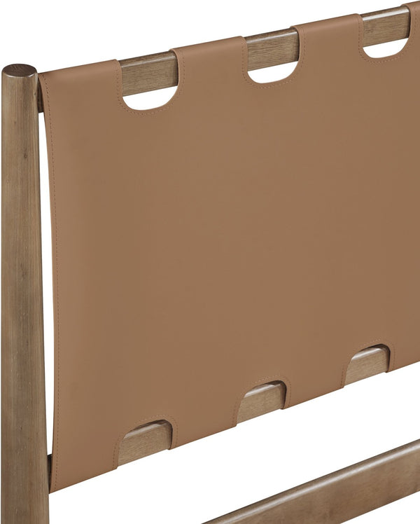 Meridian Furniture Santos Art Deco Twin Bed Vegan Leather Upholstered Headboard Cerused Wood Frame Bedroom Brown - B B1265Brown-T