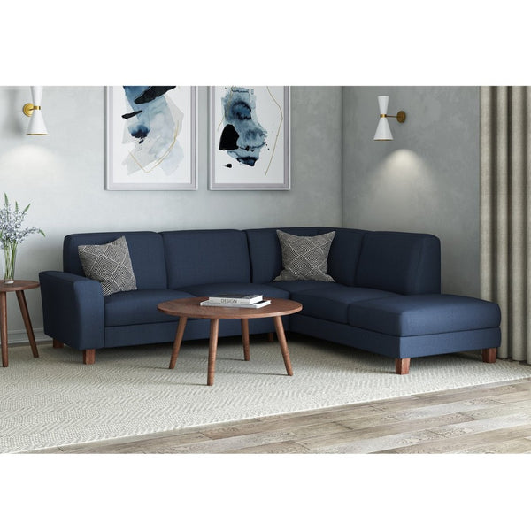 English Elm Modular L-shape Sectional Sofa Five Seat Woven Fabric Mid-century Tapered Wood Legs B127S00006