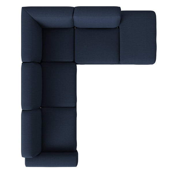 English Elm Modular L-shape Sectional Sofa Five Seat Woven Fabric Mid-century Tapered Wood Legs B127S00006