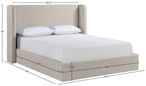 Meridian Furniture Kendall Winged Headboard Full Bed Linen Upholstered Frame for Modern Bedrooms B1282Beige-F
