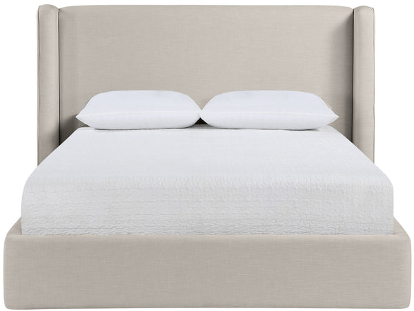 Meridian Furniture Kendall Winged Headboard Full Bed Linen Upholstered Frame for Modern Bedrooms B1282Beige-F