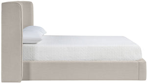 Meridian Furniture Kendall Winged Headboard Full Bed Linen Upholstered Frame for Modern Bedrooms B1282Beige-F