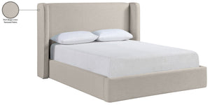 Meridian Furniture Kendall Winged Upholstered King Bed with Slatted Platform Base for Modern Bedroom Elegance Beige Linen Textured Fabric B1282Beige-K