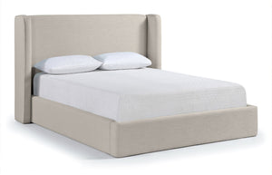 Meridian Furniture Kendall Winged Upholstered King Bed with Slatted Platform Base for Modern Bedroom Elegance Beige Linen Textured Fabric B1282Beige-K