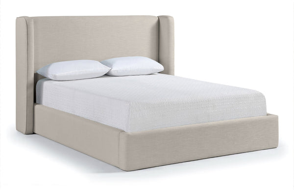 Meridian Furniture Kendall Winged Upholstered King Bed with Slatted Platform Base for Modern Bedroom Elegance Beige Linen Textured Fabric B1282Beige-K