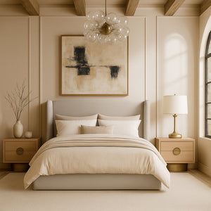 Meridian Furniture Kendall Winged Queen Bed Fully Upholstered Tailored Frame for Modern Bedroom Styling Beige Linen Textured Fabric B1282Beige-Q