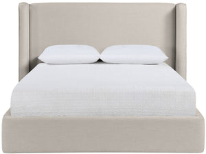 Meridian Furniture Kendall Winged Queen Bed Fully Upholstered Tailored Frame for Modern Bedroom Styling Beige Linen Textured Fabric B1282Beige-Q