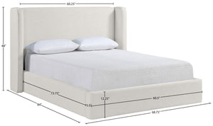 Meridian Furniture Kendall Winged Linen Full Bed with Slatted Base for Minimalist Bedroom Decor B1282Cream-F