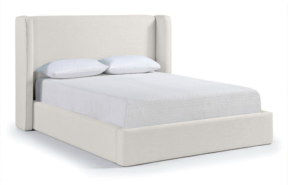 Meridian Furniture Kendall Winged Linen Full Bed with Slatted Base for Minimalist Bedroom Decor B1282Cream-F