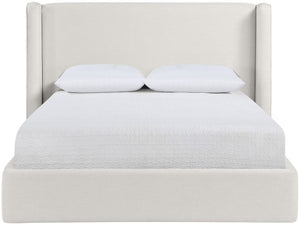 Meridian Furniture Kendall Winged Linen Full Bed with Slatted Base for Minimalist Bedroom Decor B1282Cream-F