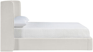 Meridian Furniture Kendall Winged Linen Full Bed with Slatted Base for Minimalist Bedroom Decor B1282Cream-F