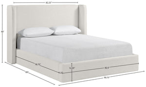 Meridian Furniture Kendall Winged Upholstered King Bed with Slatted Platform Base for Modern Bedroom Elegance Cream Linen Textured Fabric B1282Cream-K