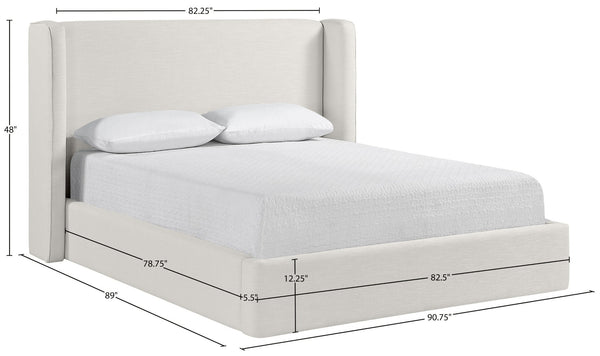 Meridian Furniture Kendall Winged Upholstered King Bed with Slatted Platform Base for Modern Bedroom Elegance Cream Linen Textured Fabric B1282Cream-K