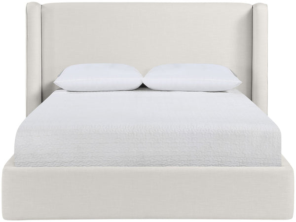 Meridian Furniture Kendall Winged Upholstered King Bed with Slatted Platform Base for Modern Bedroom Elegance Cream Linen Textured Fabric B1282Cream-K
