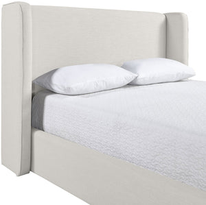Meridian Furniture Kendall Winged Upholstered King Bed with Slatted Platform Base for Modern Bedroom Elegance Cream Linen Textured Fabric B1282Cream-K