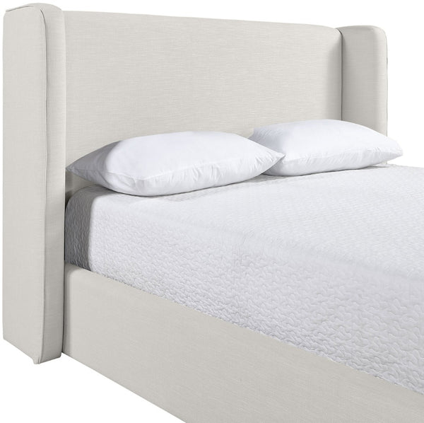 Meridian Furniture Kendall Winged Upholstered King Bed with Slatted Platform Base for Modern Bedroom Elegance Cream Linen Textured Fabric B1282Cream-K