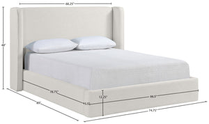 Meridian Furniture Kendall Winged Queen Bed Fully Upholstered Tailored Frame for Modern Bedroom Styling Cream Linen Textured Fabric B1282Cream-Q