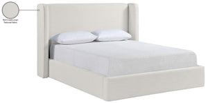 Meridian Furniture Kendall Winged Queen Bed Fully Upholstered Tailored Frame for Modern Bedroom Styling Cream Linen Textured Fabric B1282Cream-Q