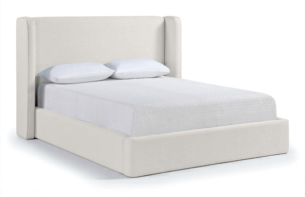 Meridian Furniture Kendall Winged Queen Bed Fully Upholstered Tailored Frame for Modern Bedroom Styling Cream Linen Textured Fabric B1282Cream-Q