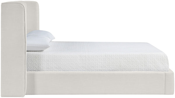 Meridian Furniture Kendall Winged Queen Bed Fully Upholstered Tailored Frame for Modern Bedroom Styling Cream Linen Textured Fabric B1282Cream-Q