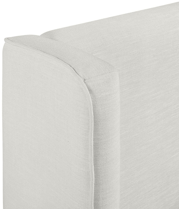 Meridian Furniture Kendall Winged Queen Bed Fully Upholstered Tailored Frame for Modern Bedroom Styling Cream Linen Textured Fabric B1282Cream-Q