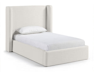 Meridian Furniture Kendall Winged Upholstered Twin Bed with Slatted Platform Base for Modern Bedrooms Cream Linen Textured Fabric B1282Cream-T
