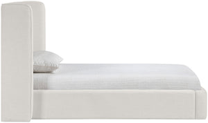 Meridian Furniture Kendall Winged Upholstered Twin Bed with Slatted Platform Base for Modern Bedrooms Cream Linen Textured Fabric B1282Cream-T