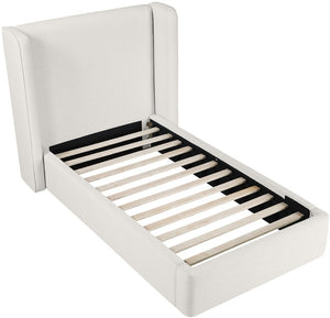 Meridian Furniture Kendall Winged Upholstered Twin Bed with Slatted Platform Base for Modern Bedrooms Cream Linen Textured Fabric B1282Cream-T