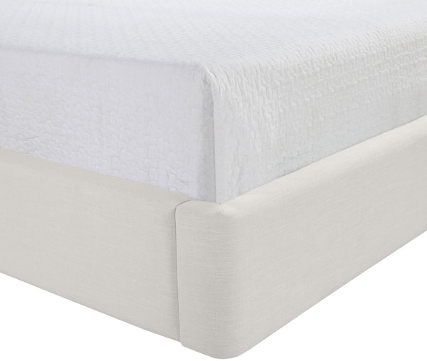 Meridian Furniture Kendall Winged Upholstered Twin Bed with Slatted Platform Base for Modern Bedrooms Cream Linen Textured Fabric B1282Cream-T