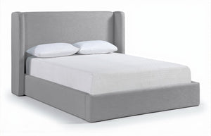 Meridian Furniture Kendall Winged Upholstered Full Bed in Grey Linen Fabric for Modern Bedrooms B1282Grey-F