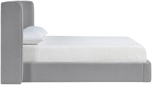 Meridian Furniture Kendall Winged Upholstered Full Bed in Grey Linen Fabric for Modern Bedrooms B1282Grey-F
