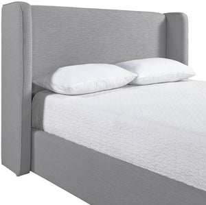 Meridian Furniture Kendall Winged Upholstered Full Bed in Grey Linen Fabric for Modern Bedrooms B1282Grey-F