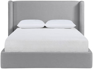 Meridian Furniture Kendall Winged Upholstered King Bed with Slatted Platform Base for Modern Bedroom Elegance Grey Linen Textured Fabric B1282Grey-K