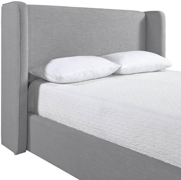 Meridian Furniture Kendall Winged Upholstered King Bed with Slatted Platform Base for Modern Bedroom Elegance Grey Linen Textured Fabric B1282Grey-K